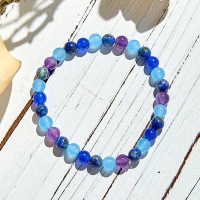 Olivenorma Natural Amethyst Aquamarine Lapis Lazuli Beaded Bracelet