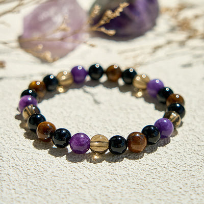 Olivenorma Obsidian Tiger Eye Charoite Beaded Bracelet