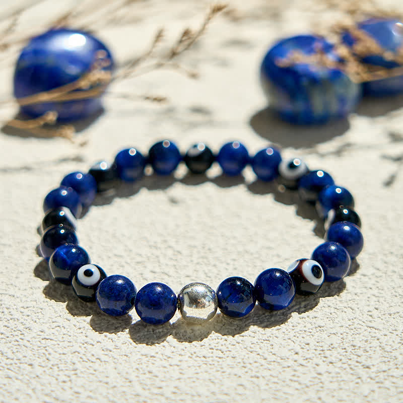 Olivenorma Natural Lapis Lazuli Evil Eye Beaded Bracelet