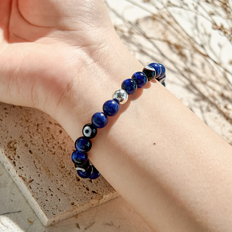 Olivenorma Natural Lapis Lazuli Evil Eye Beaded Bracelet