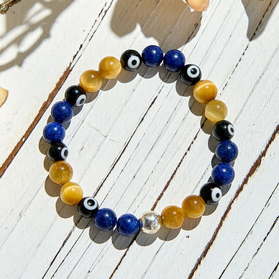 Olivenorma Lapis Lazuli Tiger Eye Evil Eye Beaded Bracelet