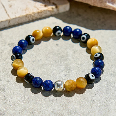 Olivenorma Lapis Lazuli Tiger Eye Evil Eye Beaded Bracelet