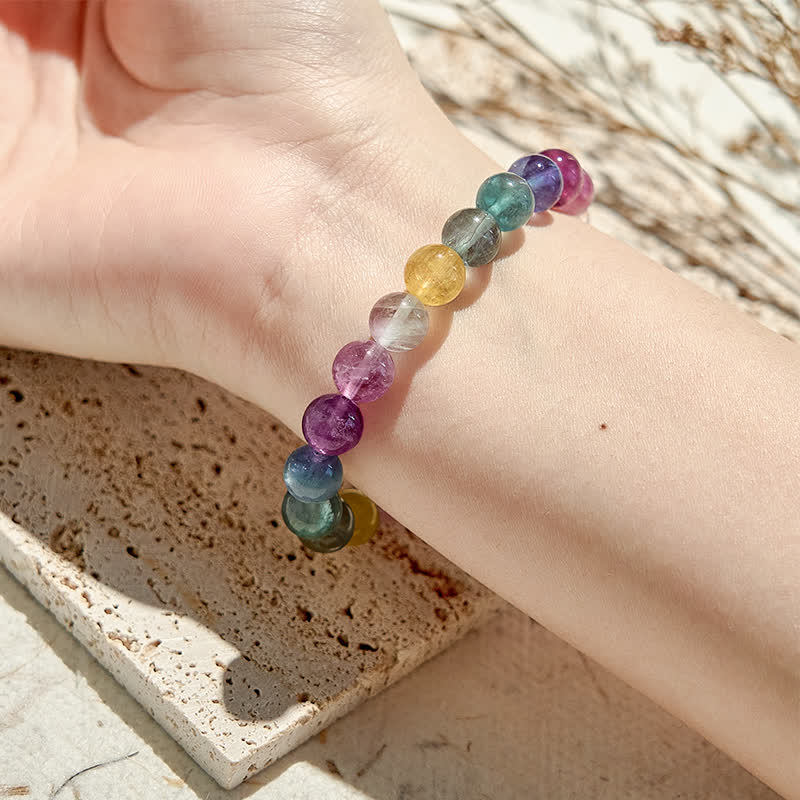 Olivenorma Natural Rainbow Fluorite Beaded Bracelet