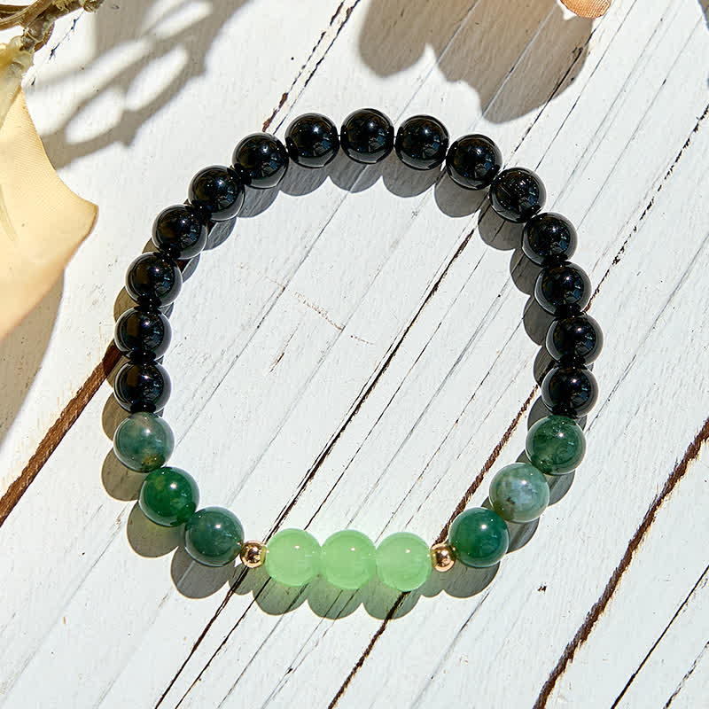 Olivenorma Natural Obsidian Moss Agate Beaded Bracelet