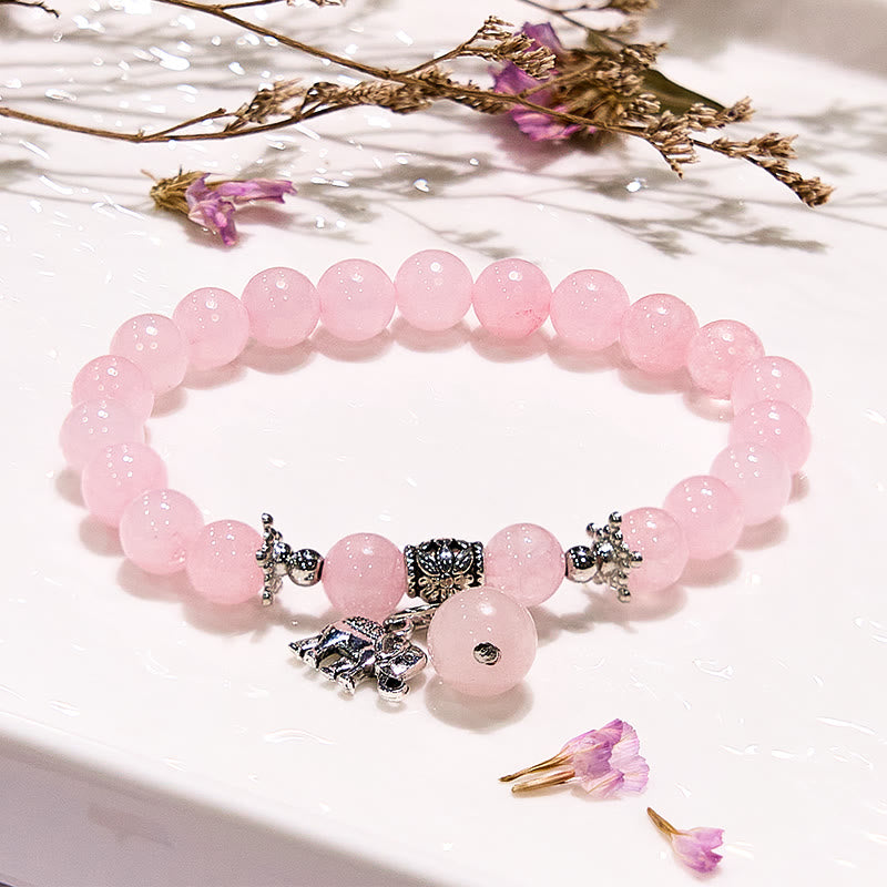 Olivenorma Rose Quartz Elephant Charm Beaded Bracelet