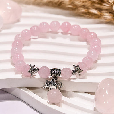 Olivenorma Rose Quartz Elephant Charm Beaded Bracelet