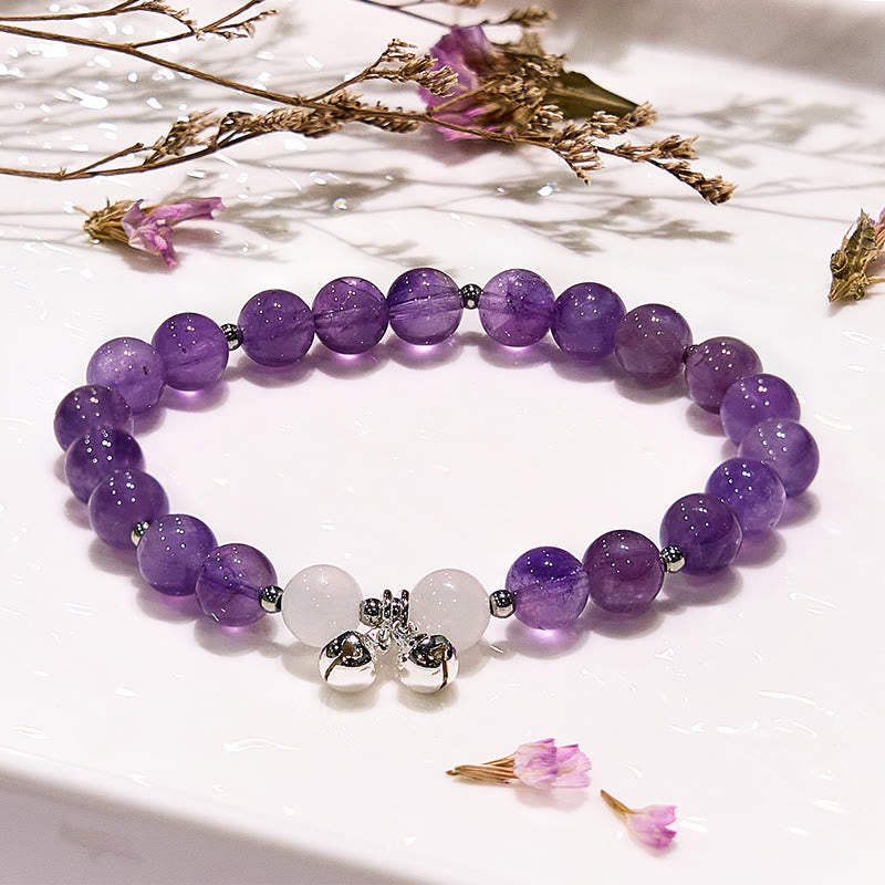 Olivenorma Natural Amethyst with White Jade Bell Beaded Bracelet