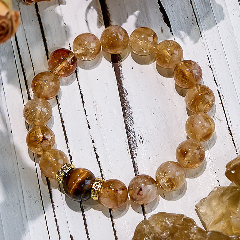 Olivenorma Natural Citrine Tiger Eye Gemstone Beaded Bracelet