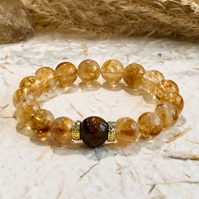 Olivenorma Natural Citrine Tiger Eye Gemstone Beaded Bracelet