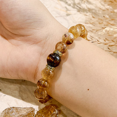 Olivenorma Natural Citrine Tiger Eye Gemstone Beaded Bracelet