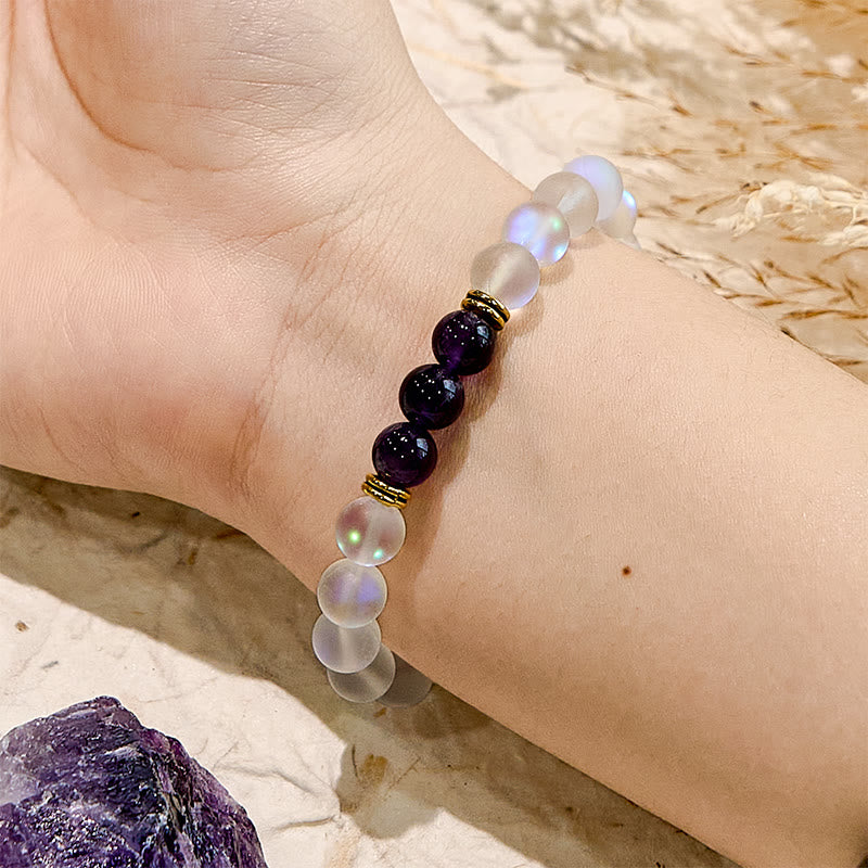 Olivenorma Frosted Glitter Angel Aura Quartz Natural Gem Bracelet