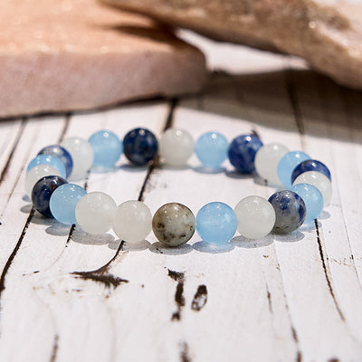 Olivenorma Natural Aquamarine Sodalite White Jade Gem Bracelet