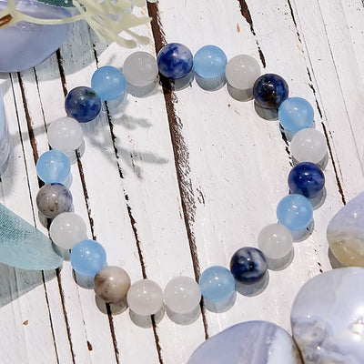 Olivenorma Natural Aquamarine Sodalite White Jade Gem Bracelet