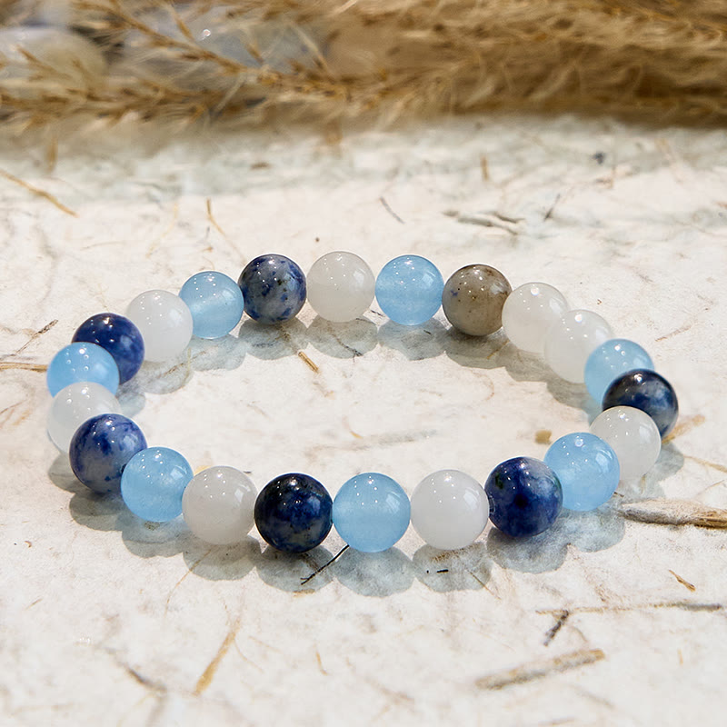 Olivenorma Natural Aquamarine Sodalite White Jade Gem Bracelet