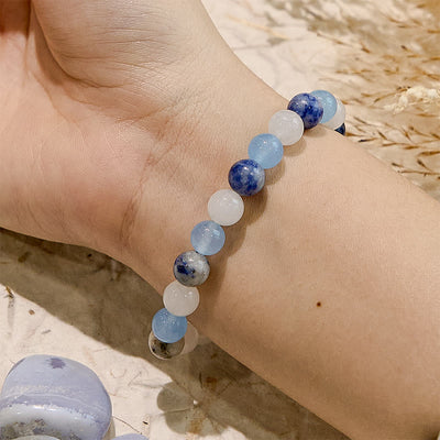 Olivenorma Natural Aquamarine Sodalite White Jade Gem Bracelet