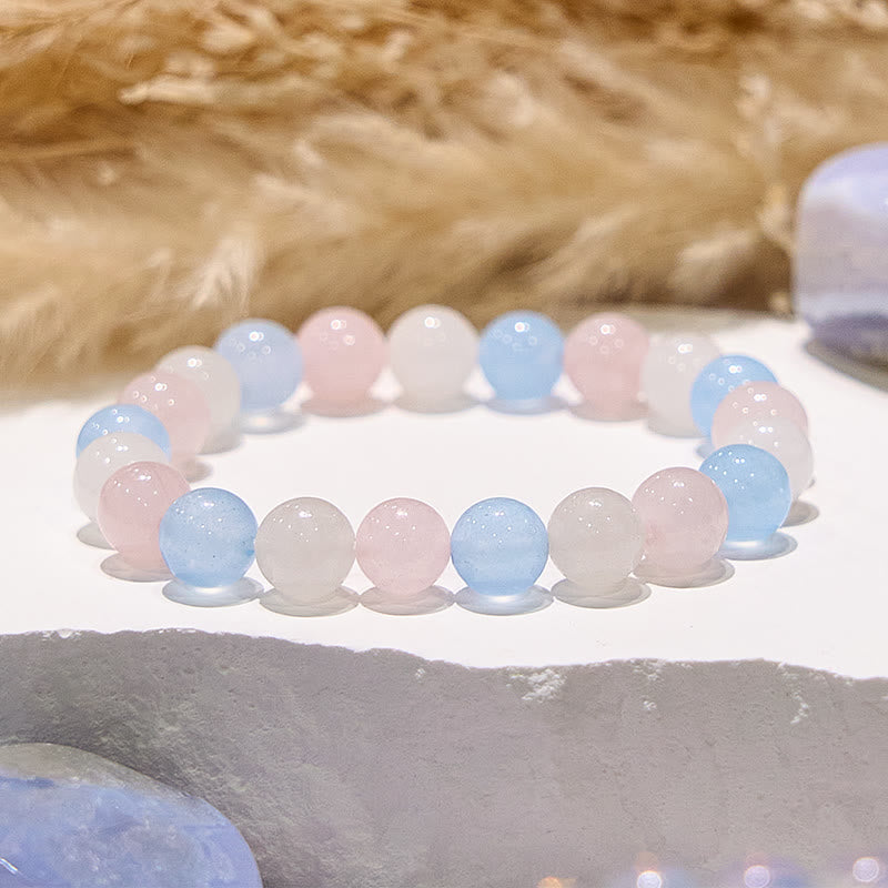 Olivenorma Aquamarine White Jade Natural Gem Beaded Bracelet