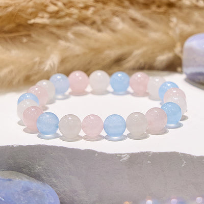 Olivenorma Aquamarine White Jade Natural Gem Beaded Bracelet