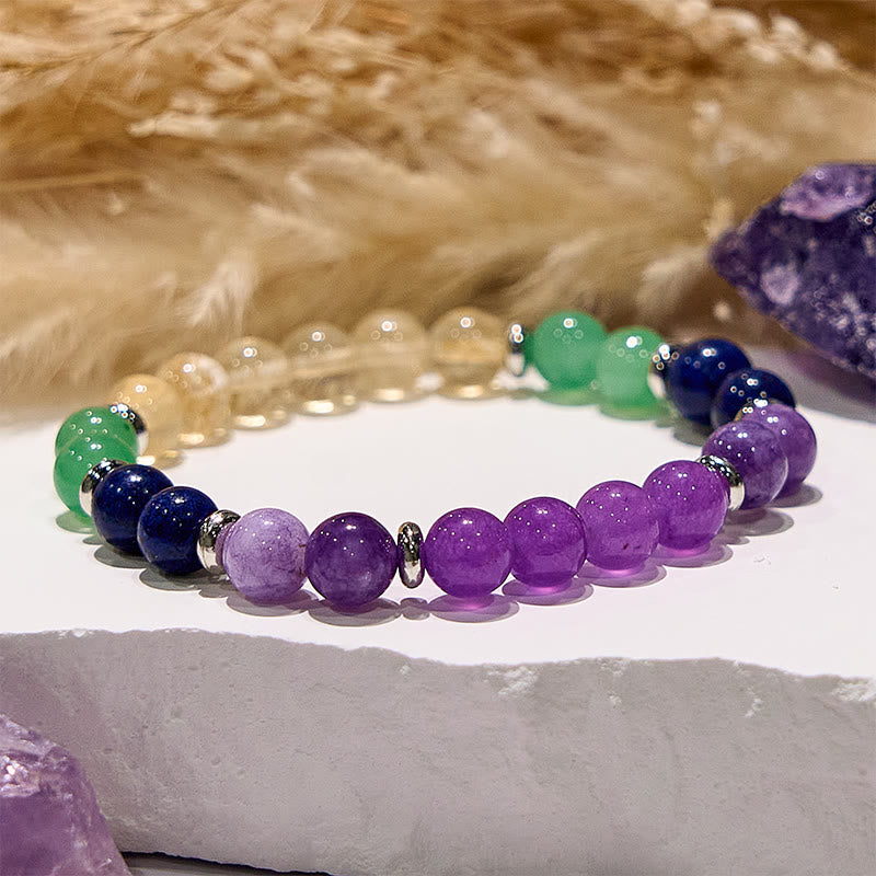 Olivenorma Amethyst Citrine Round Gemstone Beaded Bracelet