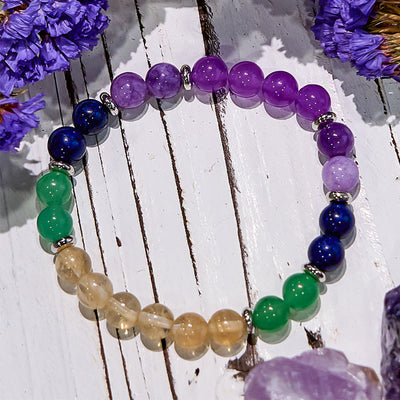 Olivenorma Amethyst Citrine Round Gemstone Beaded Bracelet