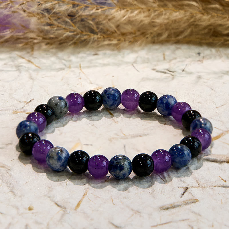 Olivenorma Dark Style Amethyst Obsidian Sodalite Gem Bracelet