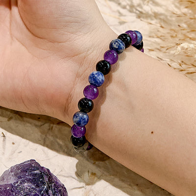 Olivenorma Dark Style Amethyst Obsidian Sodalite Gem Bracelet