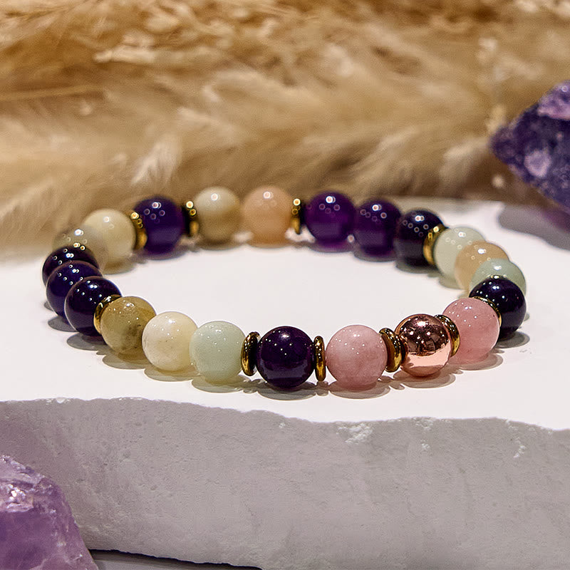 Olivenorma Natural Amethyst Amazonite Sleep Well Healing Bracelet