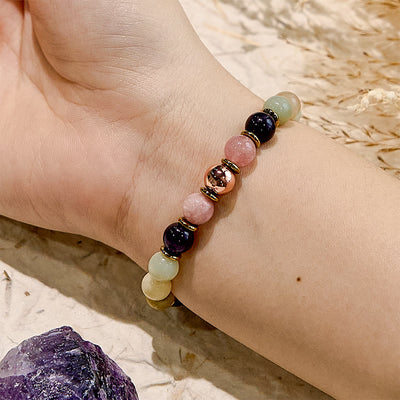 Olivenorma Natural Amethyst Amazonite Sleep Well Healing Bracelet