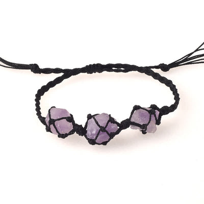 Olivenorma Three Raw Stones Net Bag Crystal Braided Bracelet