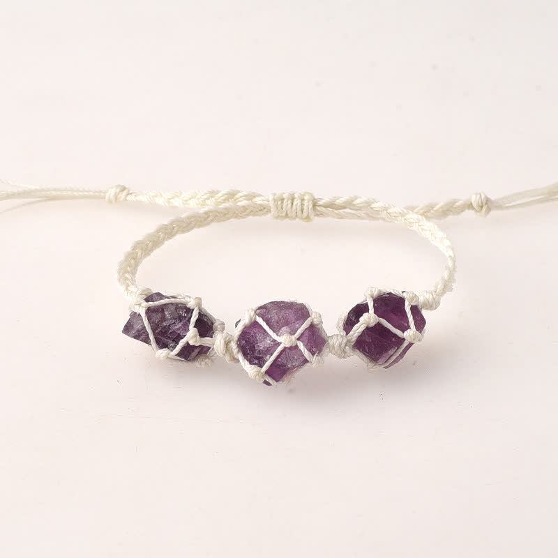 Olivenorma Three Raw Stones Net Bag Crystal Braided Bracelet