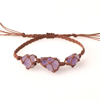 Olivenorma Three Raw Stones Net Bag Crystal Braided Bracelet