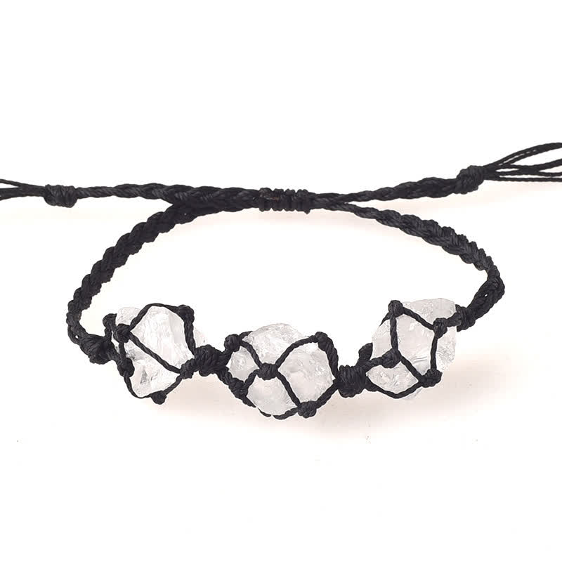 Olivenorma Three Raw Stones Net Bag Crystal Braided Bracelet