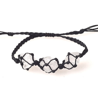 Olivenorma Three Raw Stones Net Bag Crystal Braided Bracelet