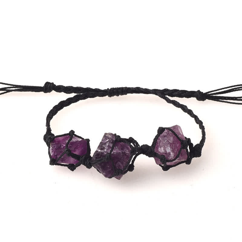 Olivenorma Three Raw Stones Net Bag Crystal Braided Bracelet