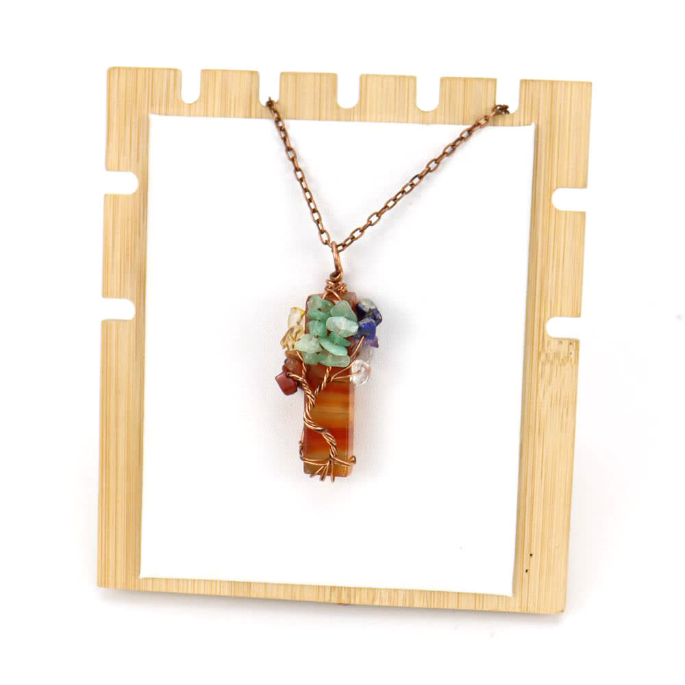 Olivenorma Rectangular Natural Stone Chakra Pendant Necklace