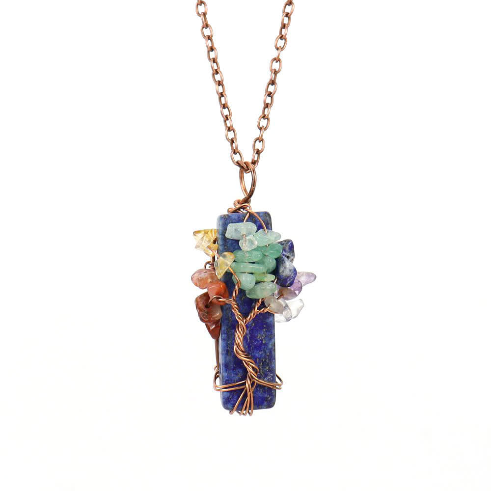 Olivenorma Rectangular Natural Stone Chakra Pendant Necklace