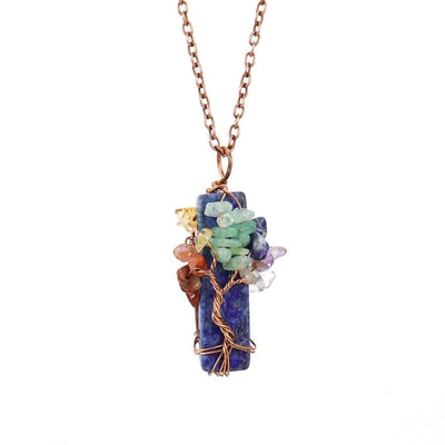 Olivenorma Rectangular Natural Stone Chakra Pendant Necklace