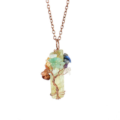 Olivenorma Rectangular Natural Stone Chakra Pendant Necklace