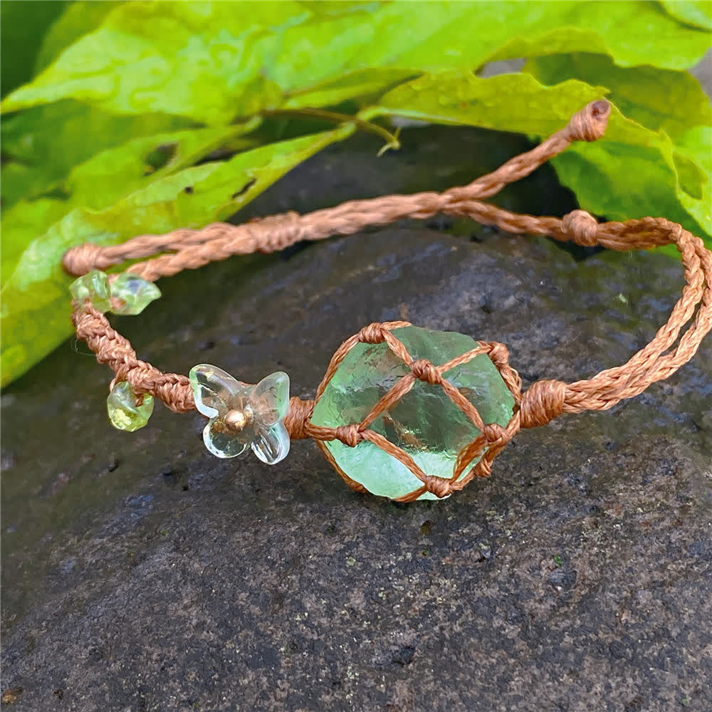 Olivenorma Green Fluorite Crystal Braided Bracelet Necklace