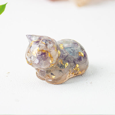 Olivenorma Natural Crystal Resin Cat Gemstone Decoration