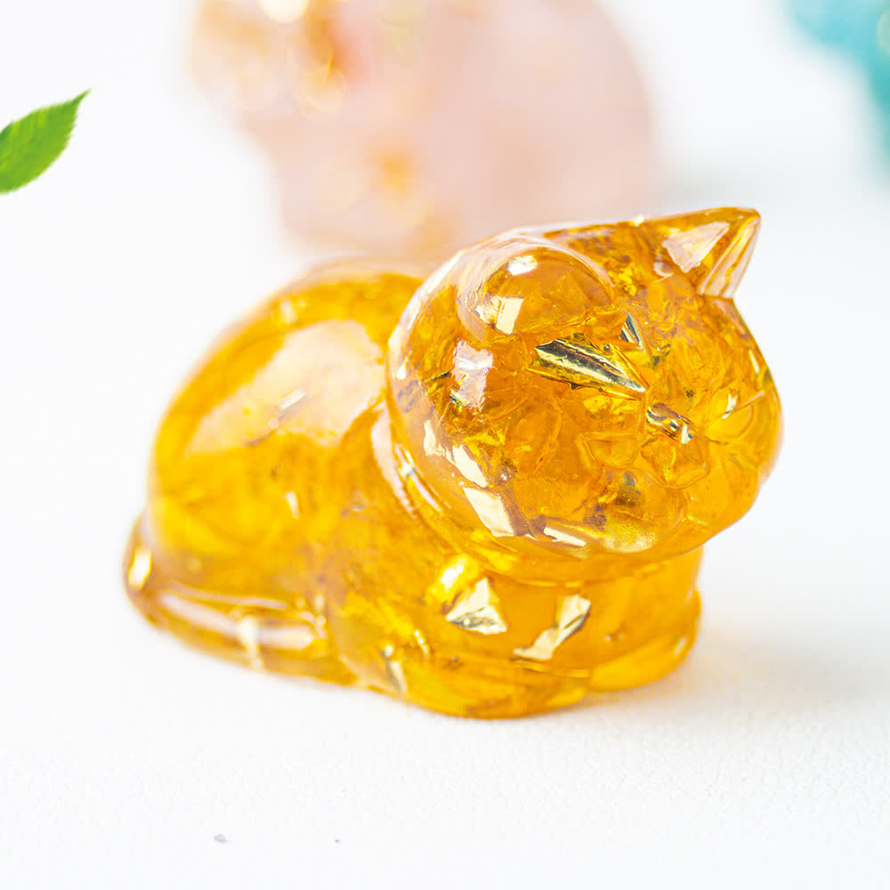 Olivenorma Natural Crystal Resin Cat Gemstone Decoration