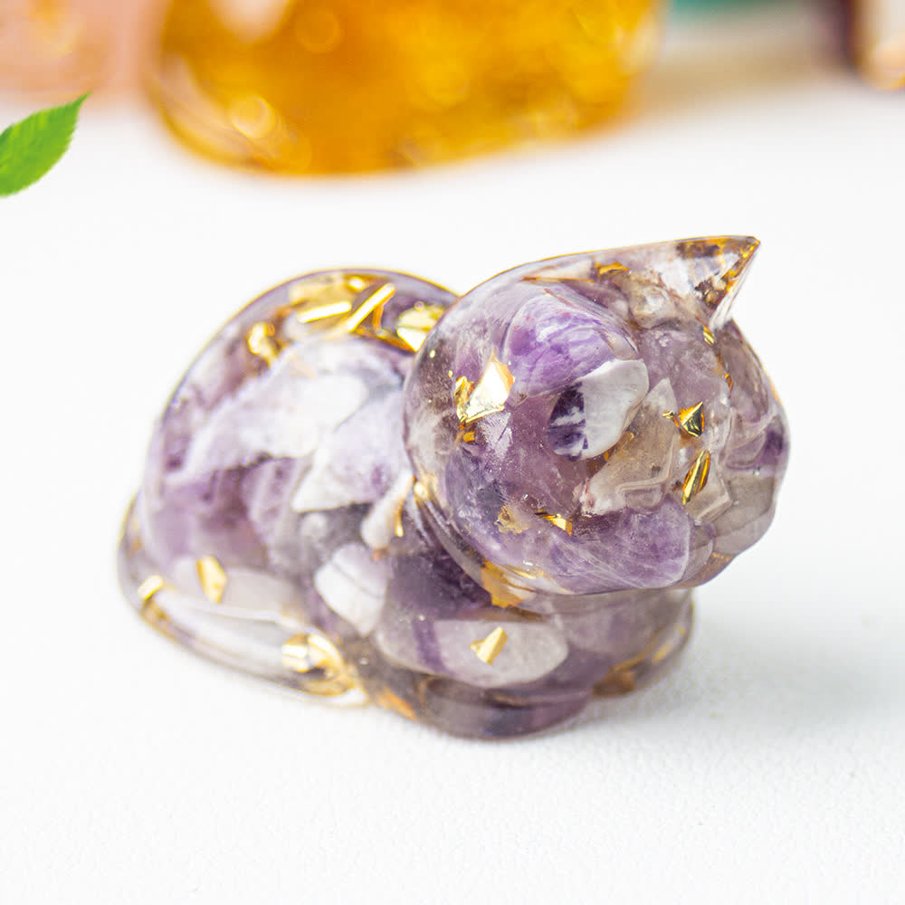 Olivenorma Natural Crystal Resin Cat Gemstone Decoration