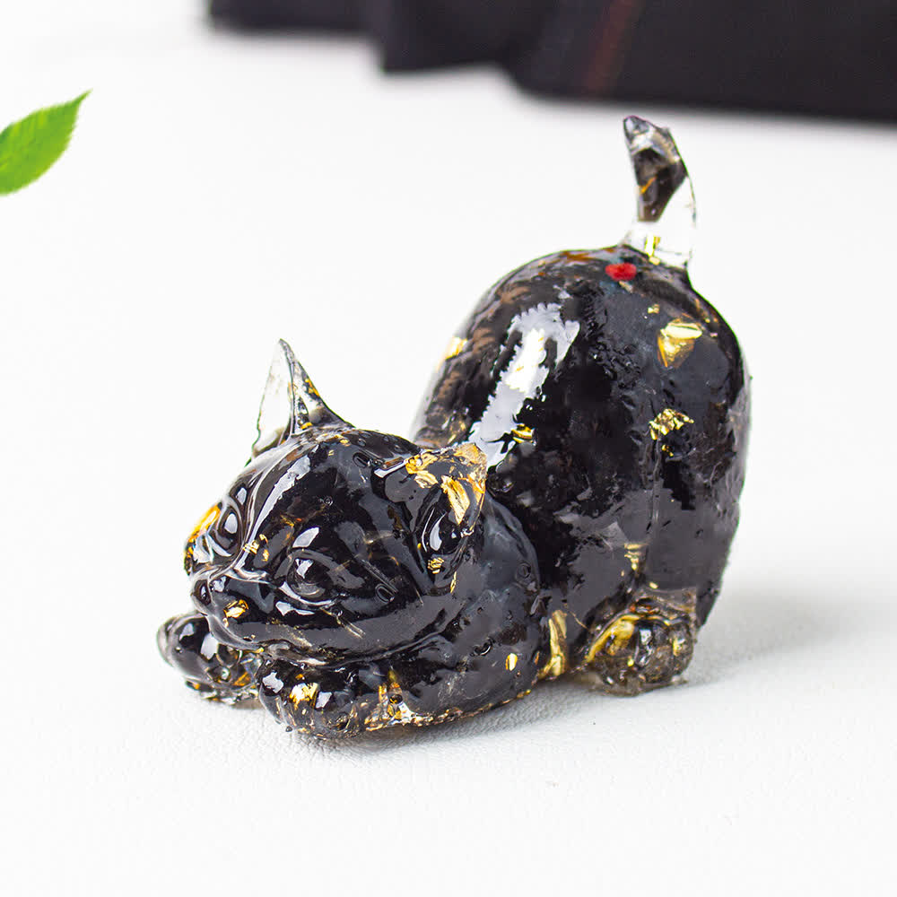Olivenorma Playful Blessing Crystal Cat Figurine Gemstone Decoration - Obsidian - With Card - image 39
