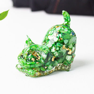 Olivenorma Playful Blessing Crystal Cat Figurine Gemstone Decoration - Green Shells - With Card - image 71
