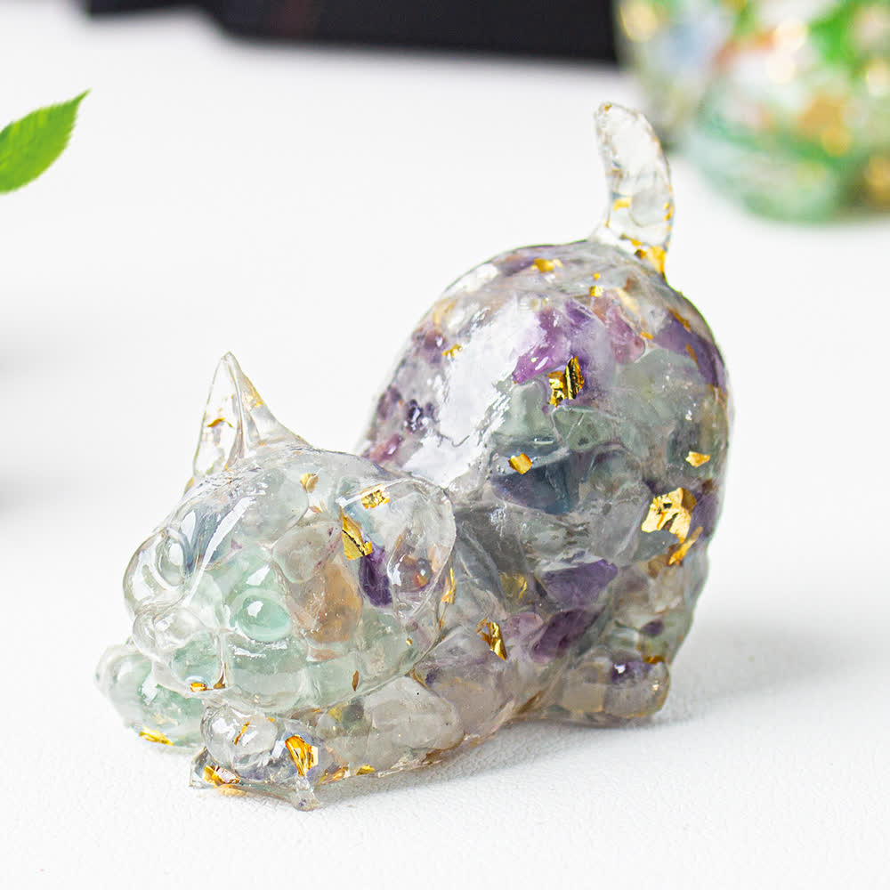 Olivenorma Playful Blessing Crystal Cat Figurine Gemstone Decoration - Fluorite - With Card - image 17