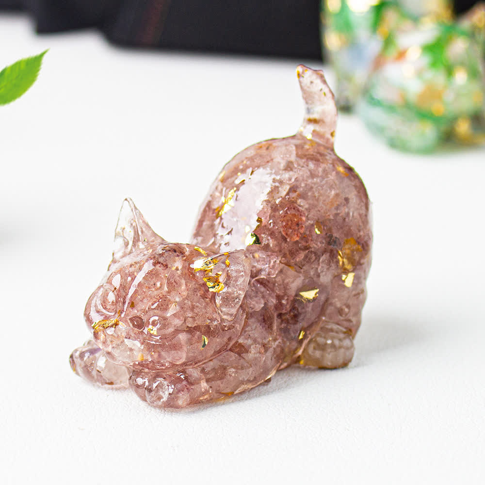 Olivenorma Crystal Resin Stretching Cat Gemstone Decoration