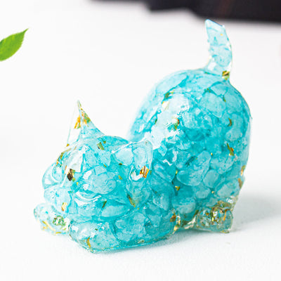 Olivenorma Playful Blessing Crystal Cat Figurine Gemstone Decoration - Aquamarine - With Card - image 7