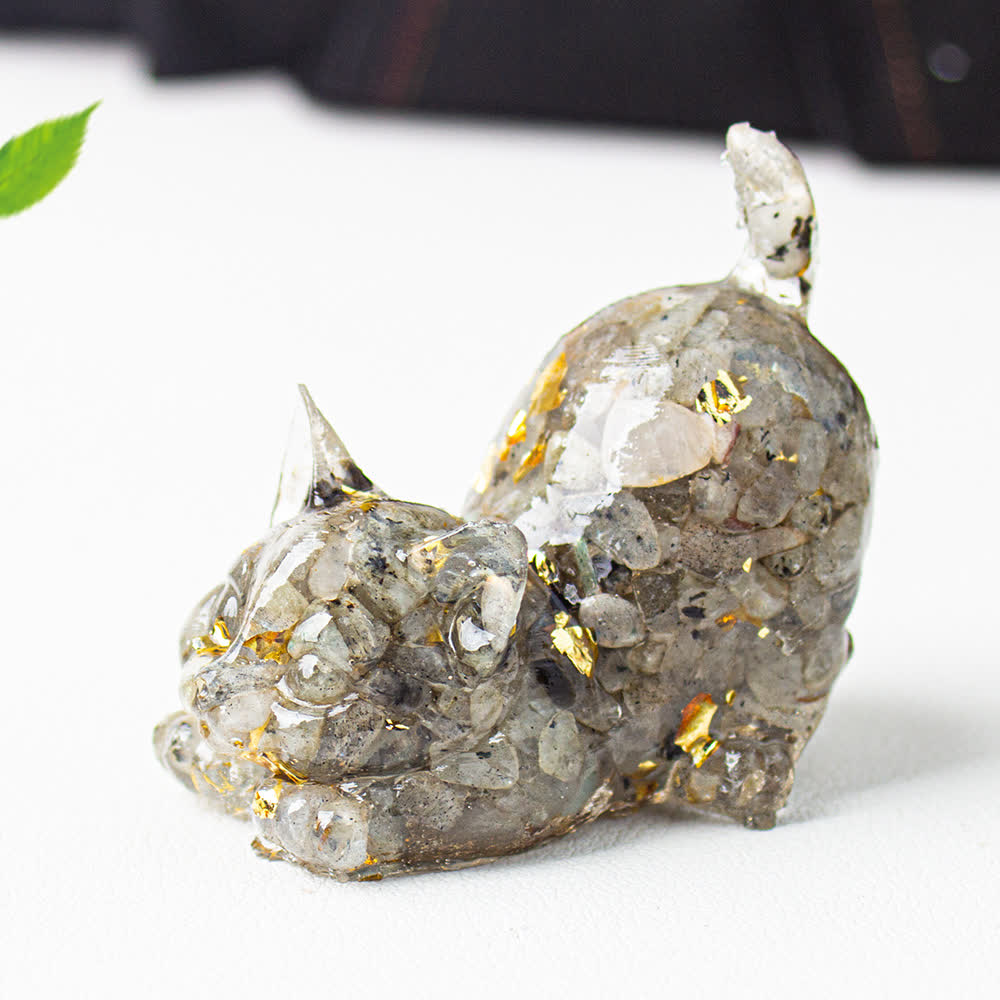 Olivenorma Playful Blessing Crystal Cat Figurine Gemstone Decoration - Grey Labradorite - With Card - image 28