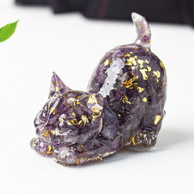 Olivenorma Playful Blessing Crystal Cat Figurine Gemstone Decoration - Amethyst - With Card - image 5