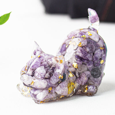 Olivenorma Playful Blessing Crystal Cat Figurine Gemstone Decoration - Lepidolite - With Card - image 35