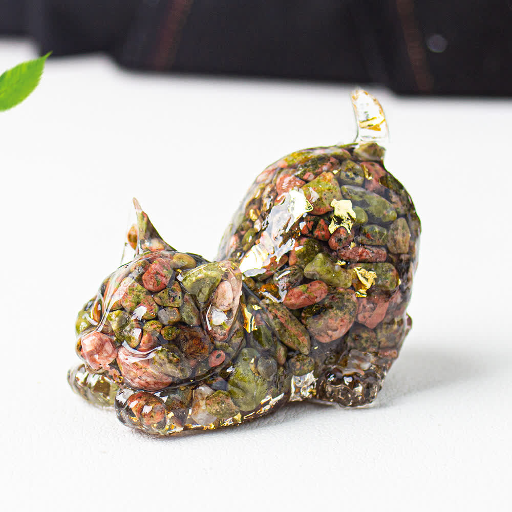 Olivenorma Playful Blessing Crystal Cat Figurine Gemstone Decoration - Unakite - With Card - image 63